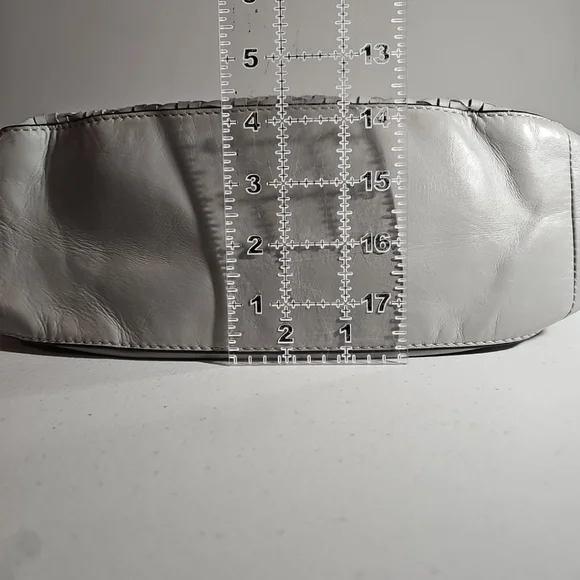 Coach Kristen Woven Round Leather Satchel $498 Authentic Gray/Silver VGUC - Picture 9 of 16